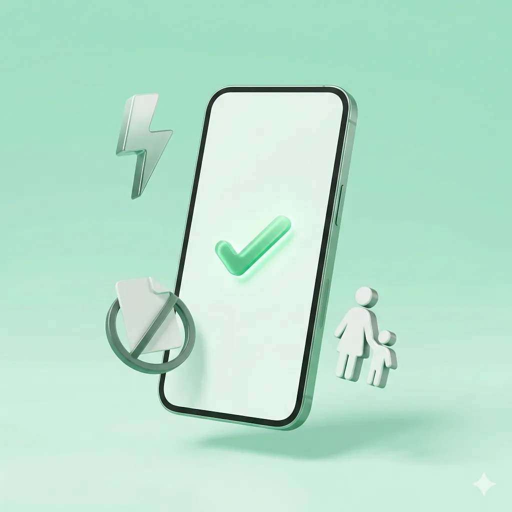 "2026 본인부담상한액 모바일 신청 성공을 의미하는 스마트폰 화면과 서류 없음, 빠른 입금, 가족 대리 신청을 상징하는 3D 아이콘"